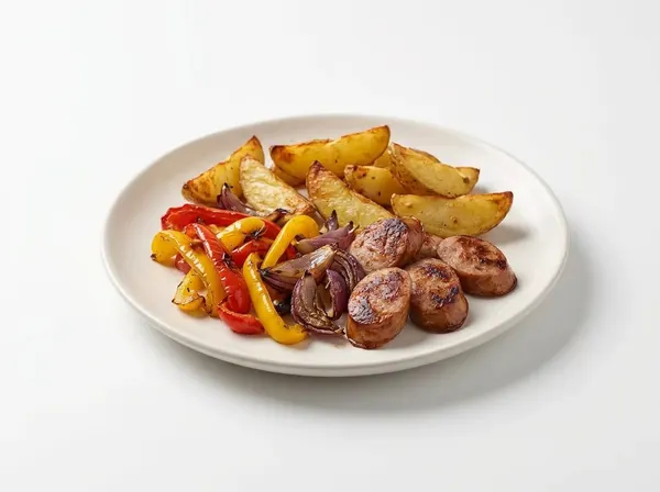 Kiełbasa pieczona z ziemniakami i warzywami
